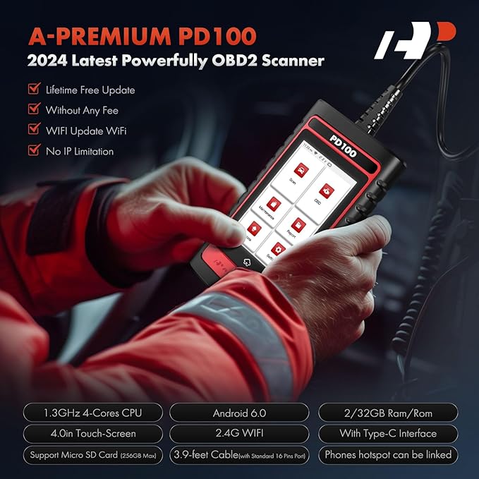 A-Premium 2025 PD100F for Ford Lincoln Mercury Full System OBD2 Scanner Diagnostic Tool, Bi-Directional Code Read Scan Tool, Full Reset (EPB/ABS/Oil/SAS/TPMS), Battery Register, with Live Data