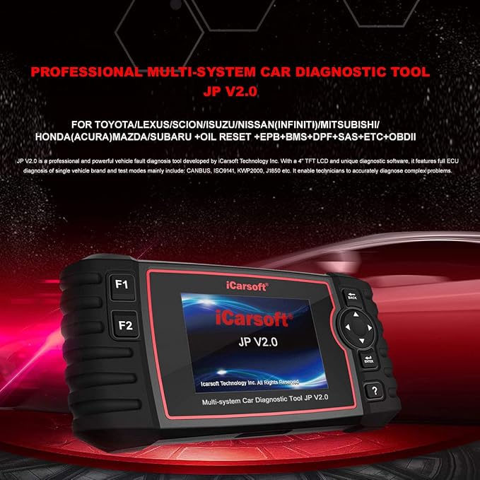 iCarsoft JP V2.0 Diagnostic Scan Tool for Japanese Vehicles Toyota/Lexus/Scion/Isuzu/Nissan/Infiniti/Mitsubishi/Honda(Acura)/Mazda/Subaru +Oil Reset +EPB+BMS+DPF+SAS+ETC+BLD+INJ