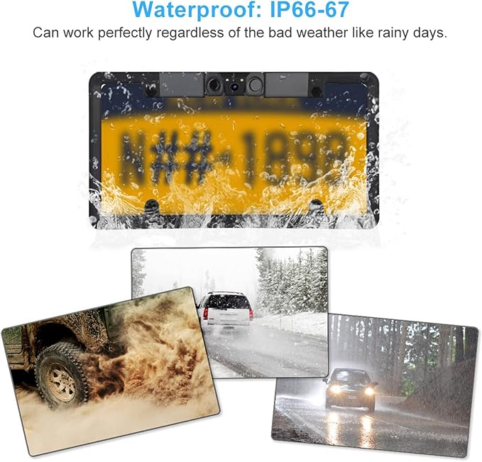3 in 1 Car License Plate Frame Parking Sensor Rearview Reverse B 120 Degree Wide Angle The Parking Sensor Support Ackup Camera 2LED Backup Sensor Kit Camera for Truck