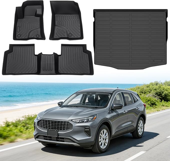 Floor Mats for Ford Escape 2020-2026 (Not for Hybrid), Custom Fit Heavy Duty TPE All Weather Protection, Waterproof Non-Slip Black Car Liners for Front & Rear (Two-Row Floor Mats & Cargo Liner)