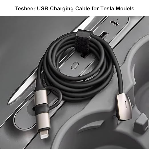 2 in 1 USB C to L,USB C to USB C Fast Charging Cable for 2026 Tesla Model 3/Y/X/S/Cybertruck 90° Right-Angle Charging Cable Compatible with iPhone 11/12/13/14 and Vehicles Dock(4FT,60W)