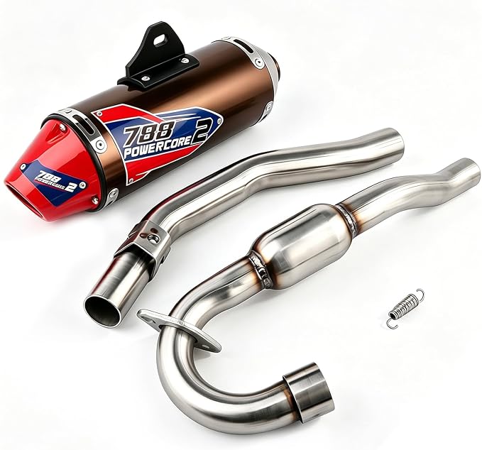 JFG RACING Full Slip On Exhaust Muffler - Complete Exhaust System For For CRF150F CRF230F CRF 230F 150F 2003-2013 / Hawk 250, Titanium