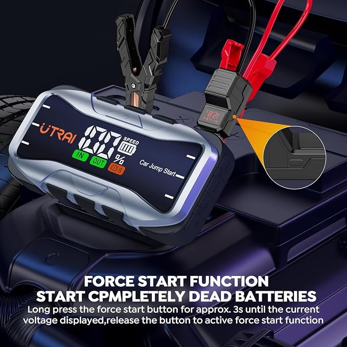 UTRAI 8000A Portable Jump Starter for Car, 12V Jump Box for Car Battery, All Gas & 12L Diesel Engines, 27000mAh Jump Pack with 65W USB-C Fast Charging, 2 USB & DC Output, 600LM LED Flashlight