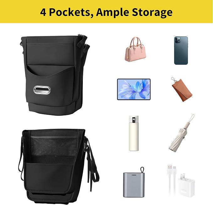 Between Seat Car Organizer with Tissue Holder, Car Purse Holder Between Front Seats, Car Storage Organizer in Between Seats, Leather Car Storage Pocket Between Seat for Most Vehicles (Black-1PC)