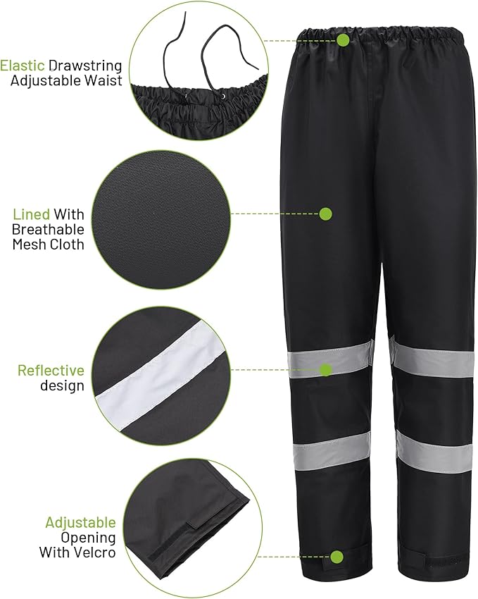 Oumurs Men's Motorcycle Rain Suit Waterproof Jacket & Pants with Reflective Strips, Breathable Mesh Lining Riding Raincoat