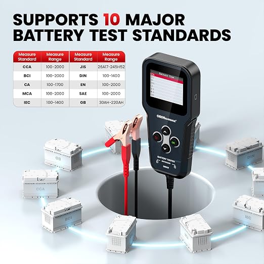 OBDResource Professional Car Battery Tester 6V 12V 24V - 3-in-1 Automotive Analyzer with 100-2000 CCA, Load/Cranking/Charging/Alternator Test