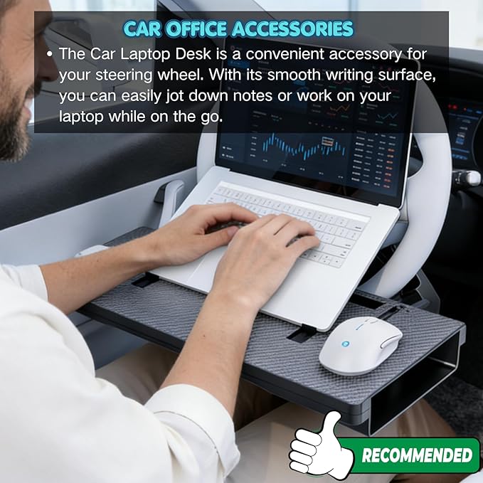 Carbon Fiber 2-in-1 Steering Wheel Tray Table & Car Seat Gap Filler Organizer | Foldable Adjustable Desk for Laptop, Eating & Work | Universal Car Office Accessories for Drivers, Women & Men