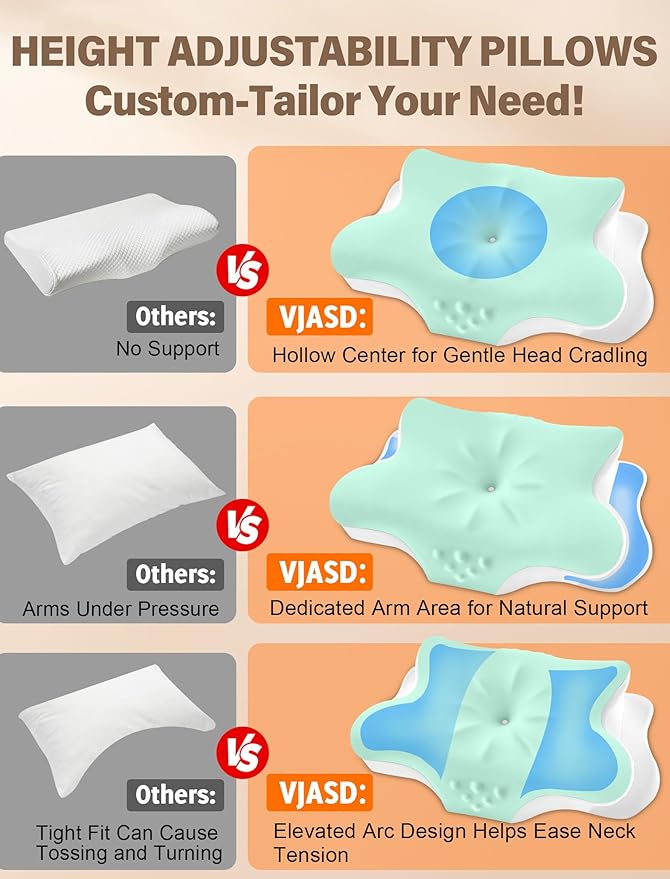 Cervical Neck Pillow for Pain Relief – Ergonomic Memory Foam Pillow for Side Sleeper Contour Orthopedic Bed Pillow for Neck Support with Cooling Cover – Ideal Christmas Birthday Gift for Women - Green