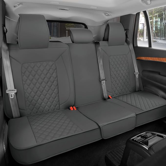 MotorBox Prestige Edition Rear Seat Cover for Cars, Open Sides Leather Seat Cover, Premium PU Leatherette Black & Gray Back Seat Covers for Cars Trucks SUVs, Rear Bench Only