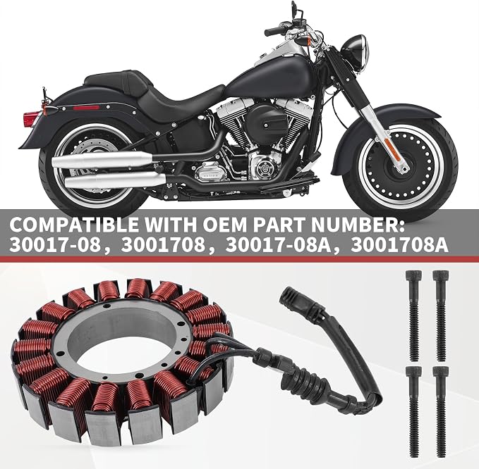 30017-08 Stator Coil Compatible with Harley Davidson Dyna Heritage Softail Fat Boy 2008-2017 30017-08A