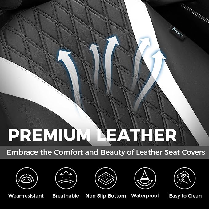 FLORICH Seat Covers, Car Seat Covers Full Set, Waterproof Leather Car Seat Protector, Front and Rear Seat Covers for Cars, Automotive Seat Covers Universal Fit for Most Cars Truck SUV