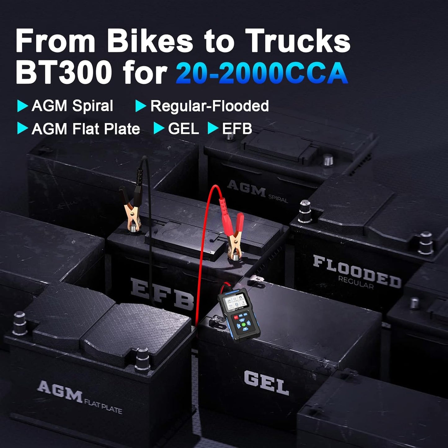 Battery Load Tester 12v Automotive, 20-2000 CCA Car Battery Tester and Alternator Tester for 24V Vehicles, BT300