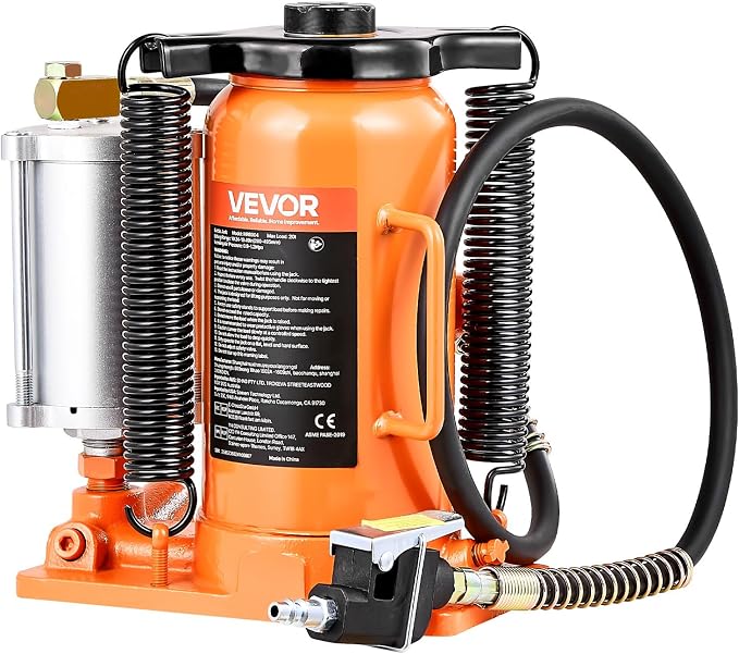 VEVOR Air Hydraulic Bottle Jack, 20 Ton/40000 LBS All Welded Bottle Jack, 10.4-19.7 inch Lifting Range, Manual Handle and Air Pump, for Car, Pickup, Truck, RV, Auto Repair, Industrial Engineering