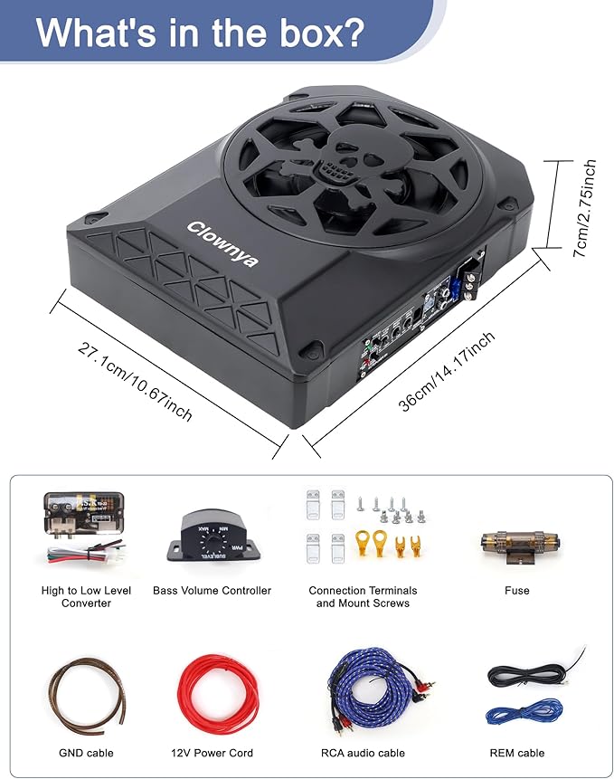 10-Inch Slim Car Subwoofer, 1200W Underseat with LED Ambient Light, Individual Control for Low Pass/Gain/Boost Bass, Loud Stereo Sound, Deep Bass Perfect for Truck/SUV/Jeep/MPV (Colorful)