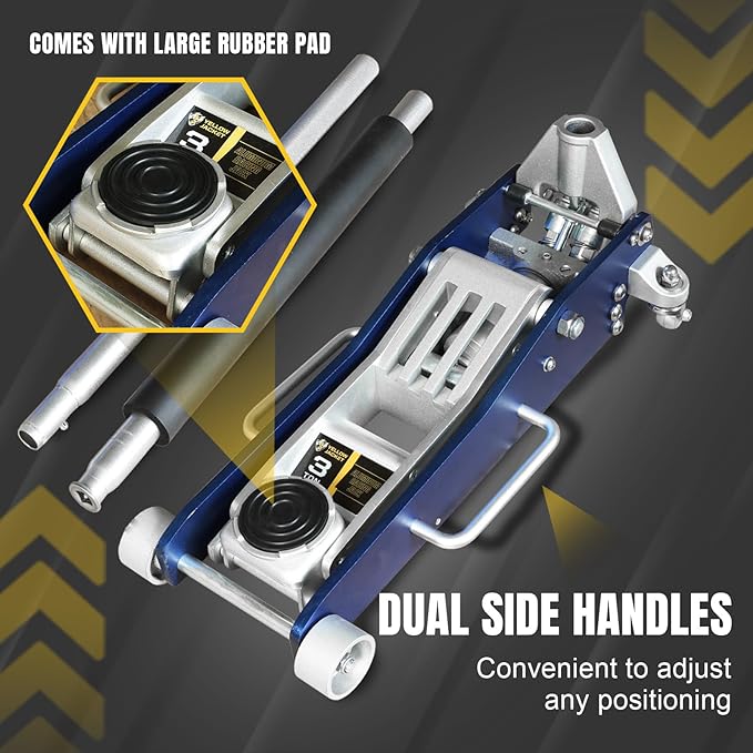 YELLOW JACKET 3 Ton Floor Jack Full Aluminum Ultra Lightweight Quick Rise Racing Floor Car Jack with Dual Pump Fast Lifting Low Profile Jack for Vehicle,6600 lbs Capacity