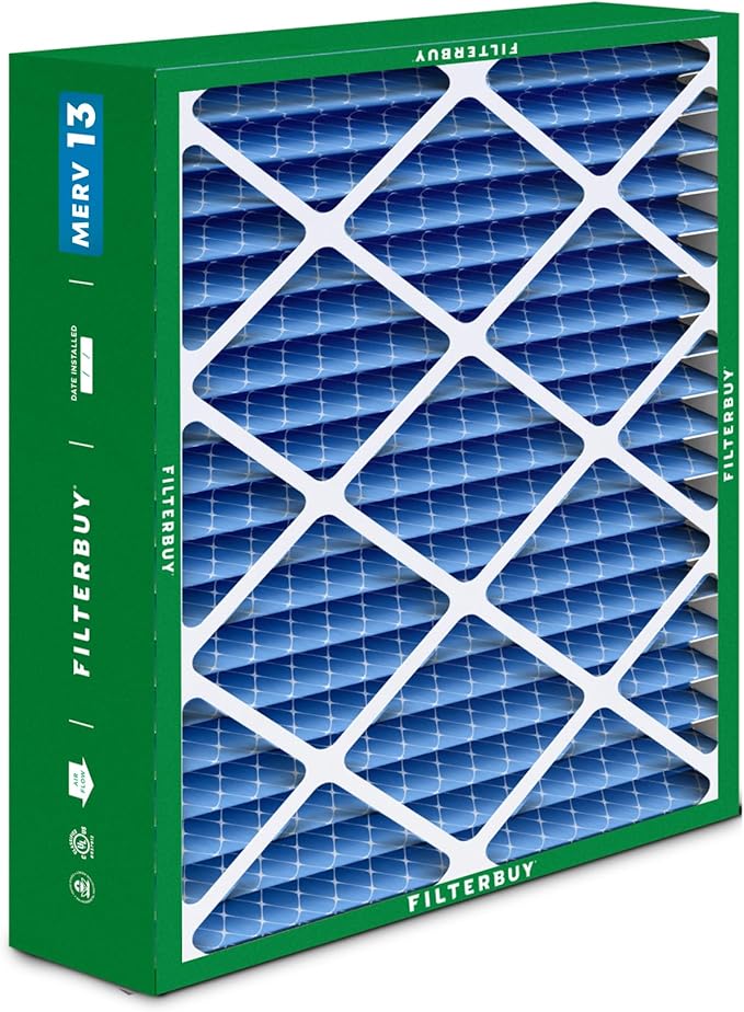 Filterbuy 21x24.5x5 Air Filter MERV 13 Optimal Smoke & Allergy Defense (1-Pack), Electrostatic Pleated HVAC AC Furnace Filters for Rheem, Ruud, and Protech (Actual Size: 20.63 x 24.13 x 4.38)