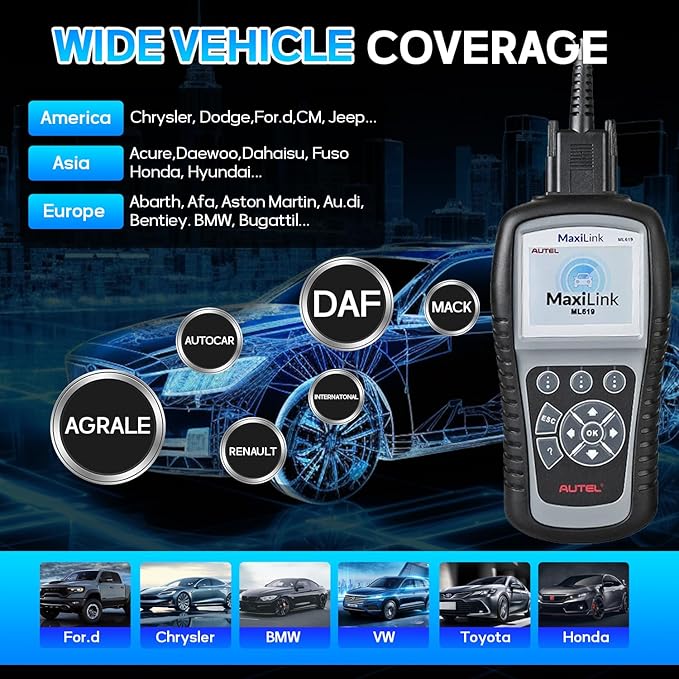 Autel Maxilink ML619 OBD2 Scanner, 2026 ABS SRS Diagnostic Scan Tool,Up of ML519 AL519 AL619,Code Reader Turn Off Check Engine Light Car Diagnostic Tool with 10 OBD2 Test Modes,DTCs Lookup,Graphs Data