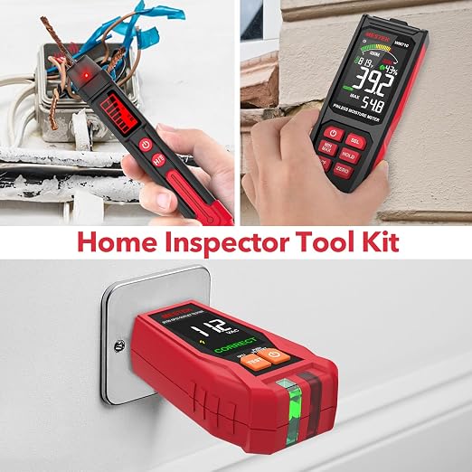 MESTEK Home Inspector Tool Kit with GFCI Outlet Tester, Moisture Meter, Upgraded AC50 Non-Contact Voltage Tester Pen, Electric Tester Kit with Carrying Case, Batteries