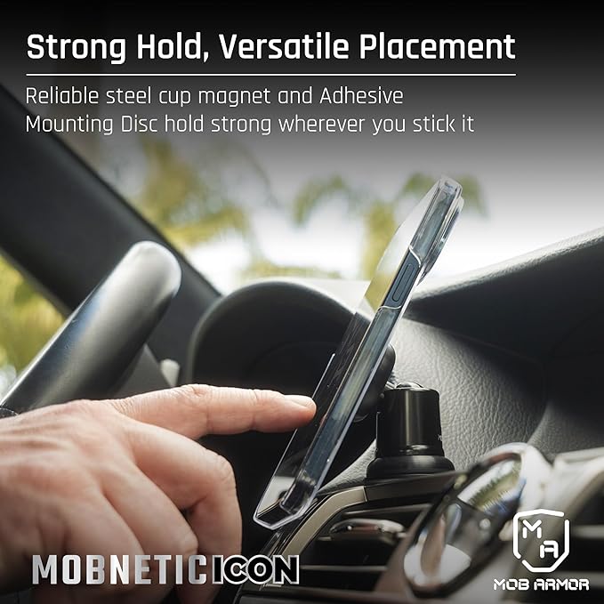 Mob Armor MobNetic Icon Car Phone Mount, Magnetic Phone Holder for Car w/ 90lb Pull Force, 90º Tilt & 360º Rotation, Aluminum Build, Compatibility for iPhone & Android (Alpine White)