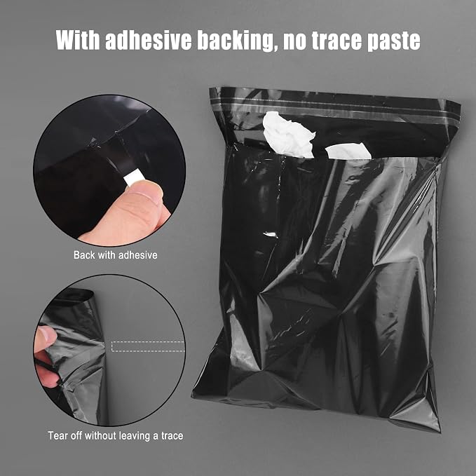 Car Trash Bags Disposable, 50 Pack Car Garbage Bag, Self Adhesive Vomit Bags, Trash Bag Automobiles for Cars, Kitchens, Bedrooms, Offices, During Travel and Camping (9.8 * 12.2 Inches)