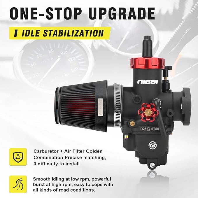 NIBBI 26mm Carburetor with CNC 48mm Air Filter kit,PE26FL Carburetor fit for 200cc Dirt Bike,Upgrade for VM26 PZ27 Performance Parts
