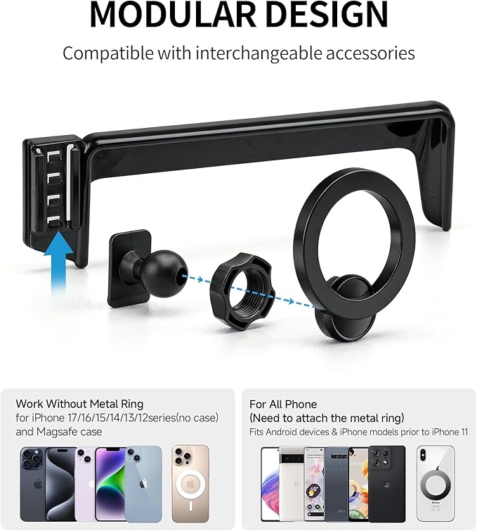 Car Phone Holder for 2025-2026 Volkswagen VW Tiguan Accessories 12.9-Inch Screen Fixed Clip, 360° Rotation Phone Mount Compatible with MagSafe, Does Not Affect Air Vent