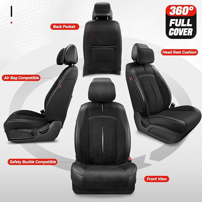 Auto Dynasty Car Seat Covers Full Set, Automotive Seat Covers for Cars Breathable Waterproof, Universal Anti-Slip Car Interior Protectors Compatible Airbag Fit Most Cars, Black, Voris Series