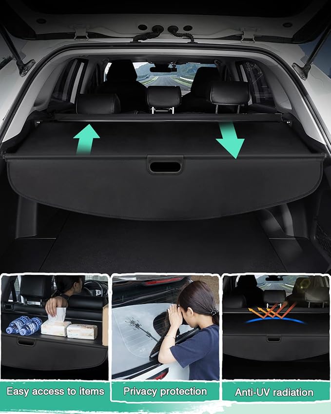 Powerty Custom Fit for Cargo Cover Acura RDX 2013-2018 Retractable Trunk Shielding Shade Cargo Luggage Cover (Updated Version:no Gap)(ONLY for with Power Tailgate Rear GATE,NOT FIT for Base Model)