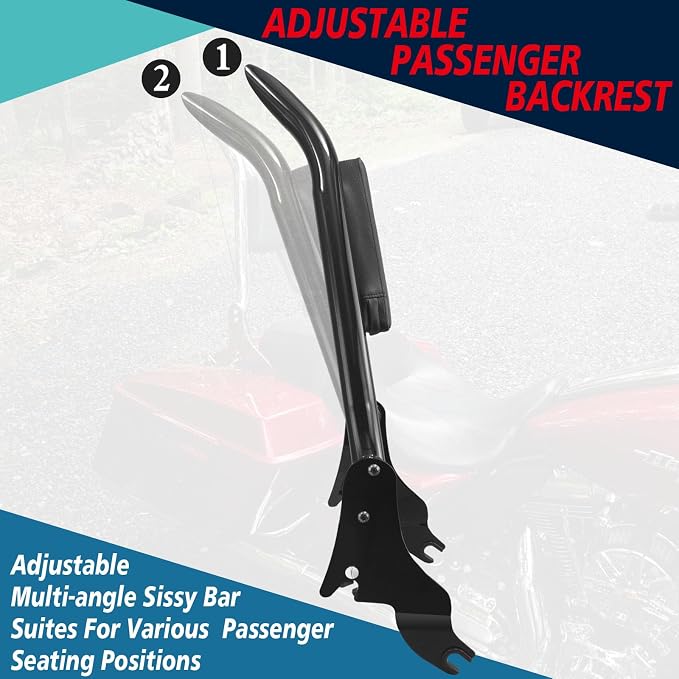 YHMOTO Detachable Passenger Backrest Sissy Bar for Harley Touring Road King Road Glide Street Glide Electra Glide CVO 2009-2026