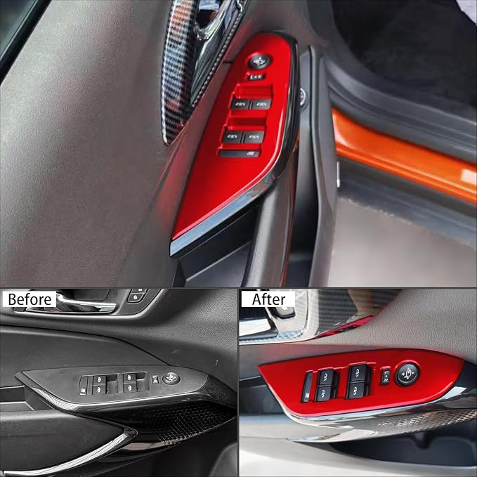 Car Interior Window Switch Panel Cover Side Door Glass Lock Control Button Cover Compatible with Chevy Trax 2024-2025 Accessories (Glossy Red Style)