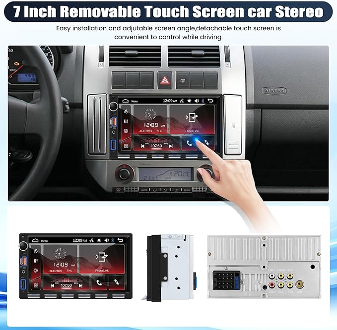 [Upgrade] Double Din Car Stereo with Bluetooth,7 Inch Touch Screen 2 Din Car Radio with FM Radio EQ Mirror Link SWC USB/Type-C/Aux-in Ports+Backup Camera