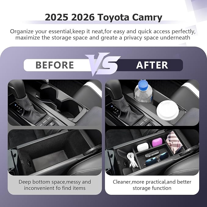 LUWU 2025 2026 Camry Accessories for 2025 2026 Toyota Camry Accessories Center Console Organizer Armrest Storage Box, Center Console Cup Holder Black 2-Pack