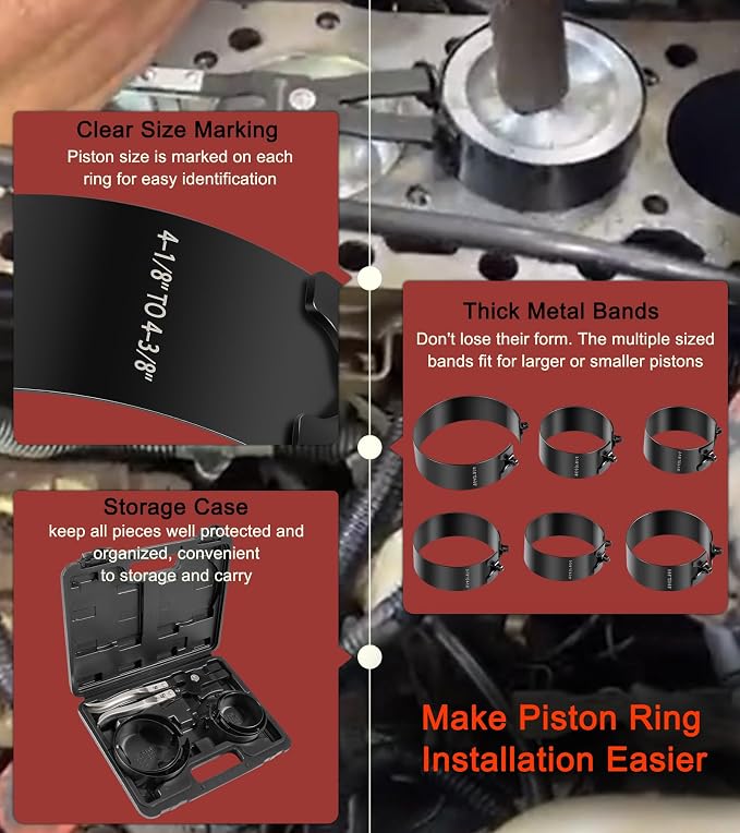 Bonbo 940387 Piston Ring Compressor Tool Set Perfect for Car Diesel Engines, Including Vehicle Maintenance Clamps, Ratchet Pliers, Storage Case