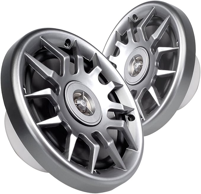 Marine Audio Speakers, 80 Watts, 6.5 Inch, Water Resistant, UV-Resistant, with Metallic Dome Tweeter, High-Performance Marine, RV & Vehicle Upgrade (Silver)