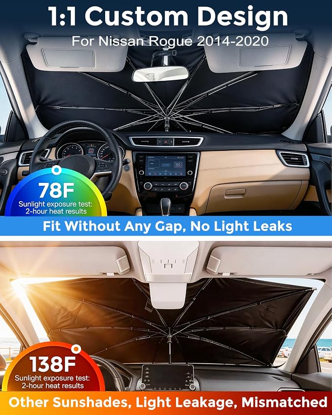 Weektic Custom Windshield Sun Shade Umbrella for Nissan Rogue 2014-2026, [Double Thickened Ice Crystal Coating] Sun & Heat Protection, Keep Vehicle Cool & Protect Interior