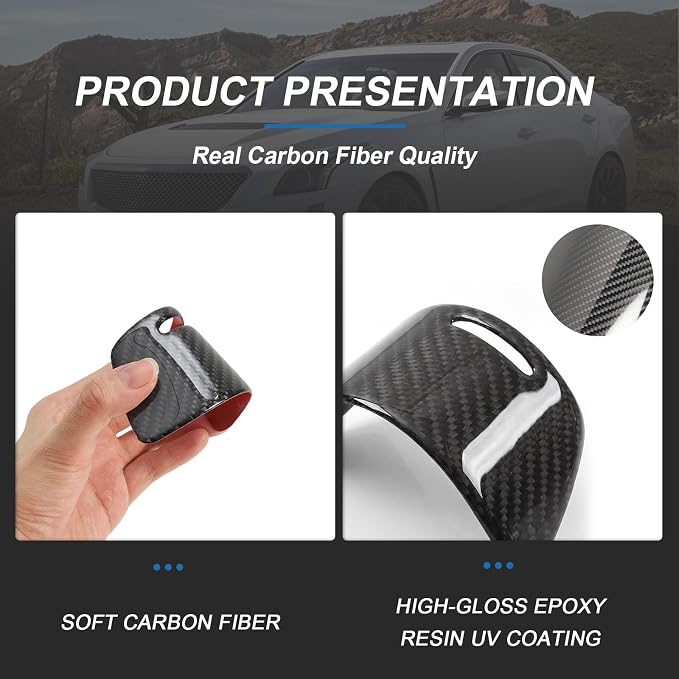 Real Carbon Fiber Gear Shift Panel Trim Compatible with Cadillac CTS 2014-2019, Interior Decor Sticker Accessories