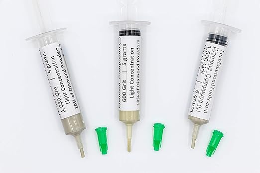 TechDiamondTools Kit of 3 Diamond Lapping Paste Polishing Compound USA Made 600 1050 1500 Grit Lapping Compound for Rock Glass Metal Jewelry Resin Marble with 10% of Diamond Powder