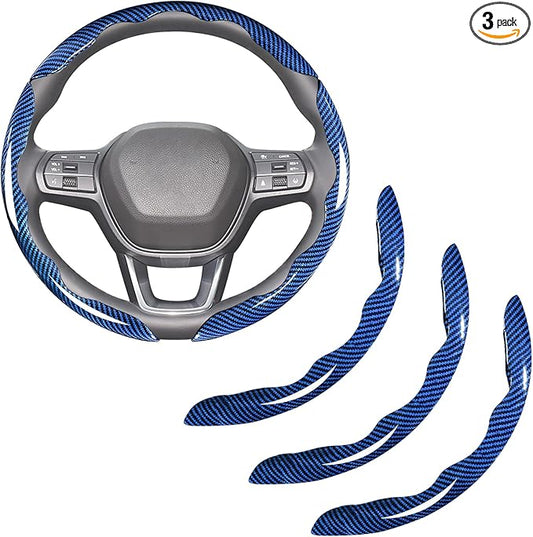 Carbon Fiber Steering Wheel Covers 3 Piece Clip on Steering Wheel Cover (Blue)