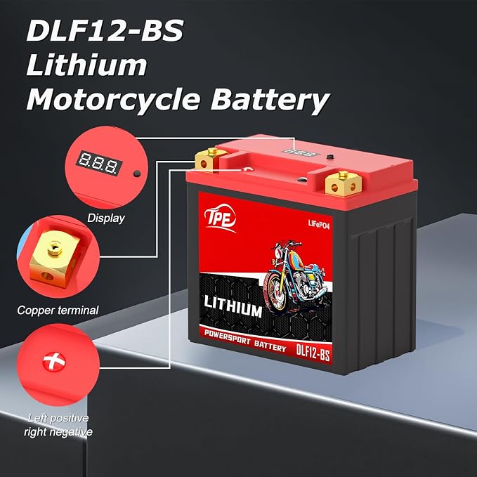 Lithium Motorcycle Battery YTX12-BS 12V, Lightweight LiFePO4 Replacement, High Starting Power, Maintenance-Free Powersports Battery