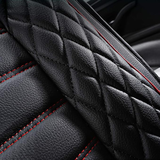 otoez Car Seat Covers Full Set, Black Leather Seat Cover Universal Fit for Most Car SUV Sedan Pick-up Truck, Waterproof Automotive Front and Back Seat Protector (Red+Black)