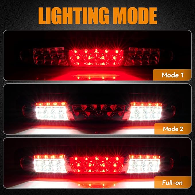 Third 3rd Brake Light, LED High Mount Stop Light for 2007-2013 Chevy Silverado/GMC Sierra 1500 2500HD 3500HD, Rear Center Cab Roof Tail Cargo Lamp, Red Lens