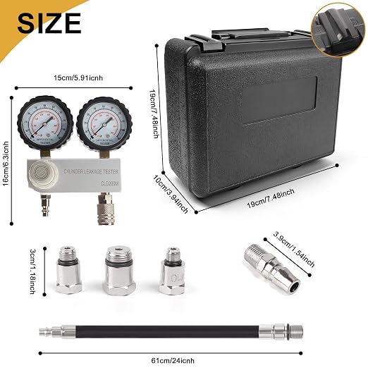 Cylinder Leak Down Tester Kit, Cylinder Gas Leakage Detector | Dual-Gauge 0-100PSI/700kPa CLD200M Cylinder Gas Leakage Detector 10-18mm Spark Plugs Gas Engine Diagnostic Tool, Black
