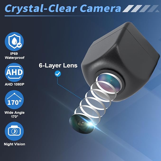 AHD 1080P Backup Camera with 5 Inch Monitor Rear View Reverse Camera with Bracket 170° Wide Angle Night Vision IP69 Waterproof for Car Truck SUV