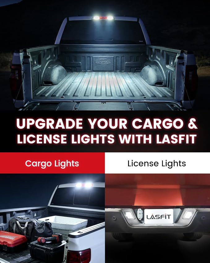 LASFIT 194 921 LED Bulbs for Ford F-150 2018-2023 Cargo Light and License Plate Light 168 2825 921 912 W5W for Canbus White Combo Kit 6000K Non-Polarity, Pack of 4