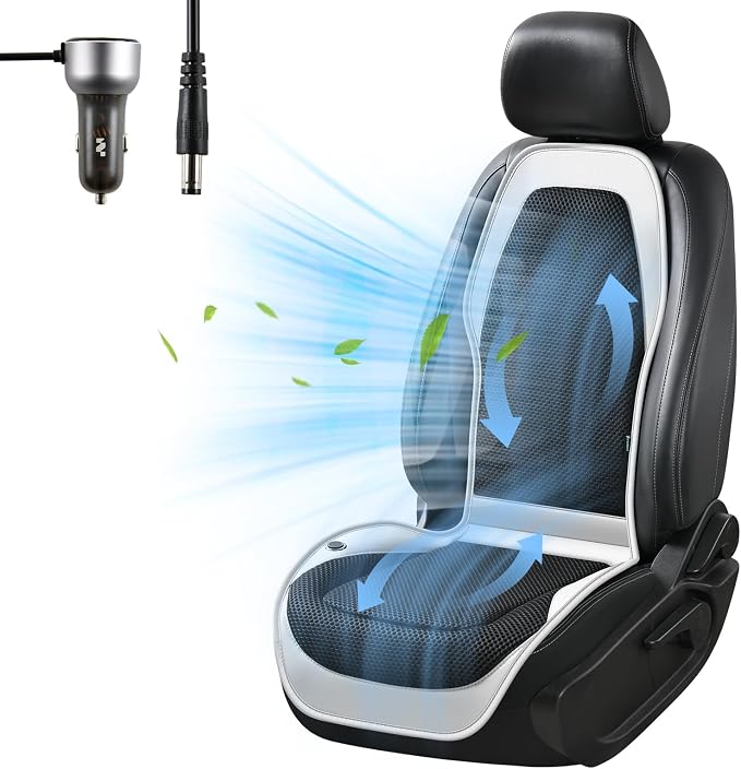 Upgraded Cooling Car Seat Cover Front Seat with Blowing&Suction, 12V-24V Ventilated Car Seat Cushion with 8 Turbo Fans, 3-Speed Adjustable Universal Fit Breathable Car Cushion for Summer Driving-Gray