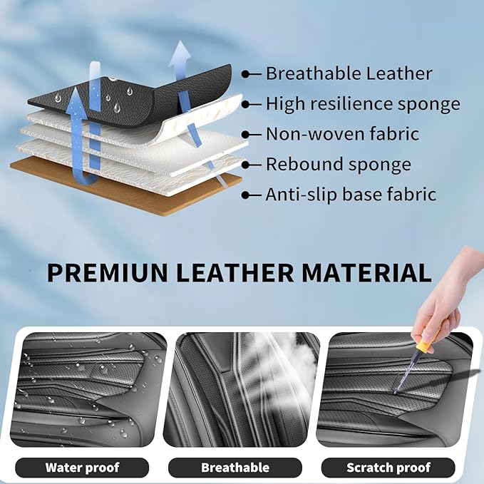 Fit CRV CR-V Car Seat Covers Premium Leather for Honda CRV CR-V 2013-2025 2026. Waterproof，Anti-Slip, Scratch-Resistant & All-Weather Seat Cushion Protector (2 Front Seat, All Black)