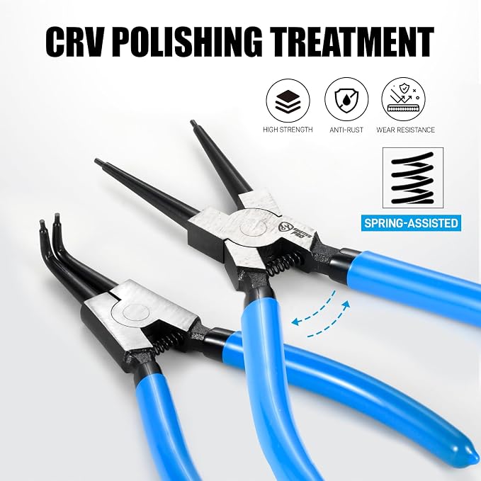 SMOTIVEPRO 8 Piece Precision Snap Ring Pliers Set – 7" & 9" Internal/External Circlip Pliers, 3 Angle Tips (0° 45° 90°), Heavy Duty CR-V Steel