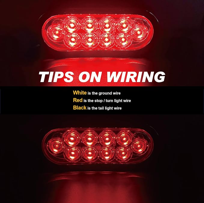 6" Oval LED Trailer Lights, Red 4 Pack, 12V | 6-inch oval, 4 red, IP65 waterproof, 3-wire plug-and-play, stop/turn/tail, high brightness
