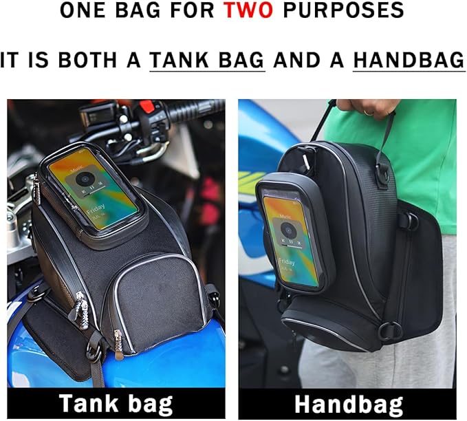 Motorcycle Tank Bag for Honda CBR300R CBR500R CBR650R, Oxford Magnetic Motorbike Bag Water-Resistant Motorcycle Gas Tank Bag with Magnets and Straps for Touring,A/Strap