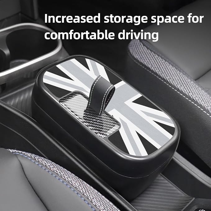 FDAIUN Center Console Storage Box + Leather Mat for 2024-2025 BMW Mini Cooper F65 F66 Car Storage Accessories 2Pcs (Gray and White Beige)